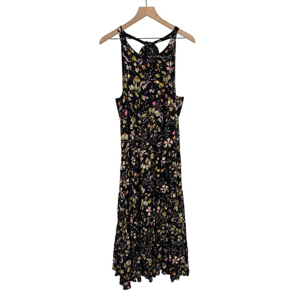 Natural Life Halle Floral Halter Maxi Dress Black Boho Tiered Large - Picture 6 of 14